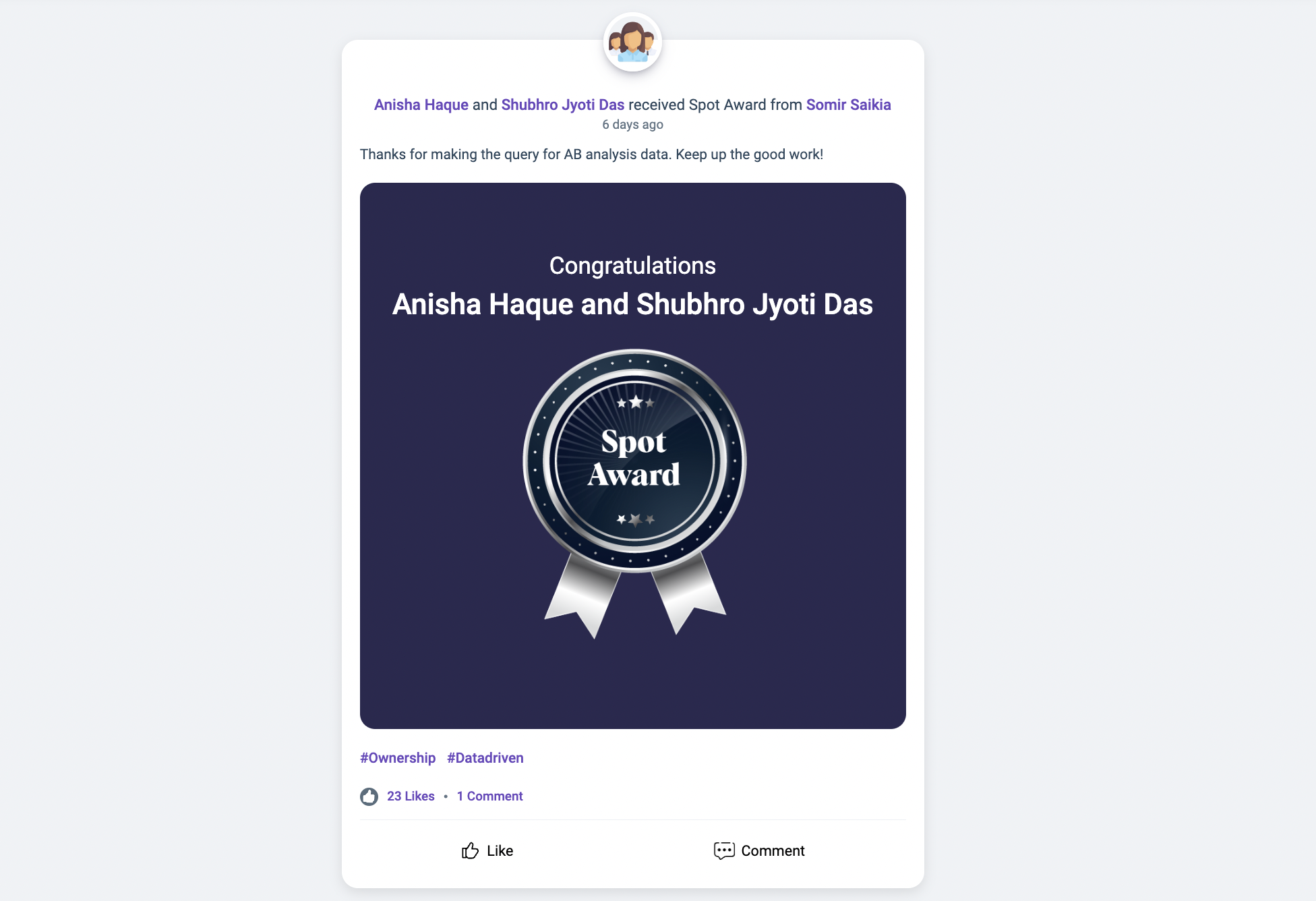Vantage Circle Spot Award