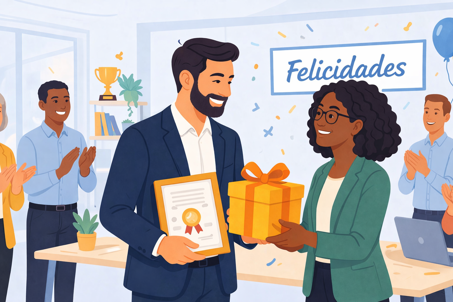 Celebración de premios de la oficina con sonrisas